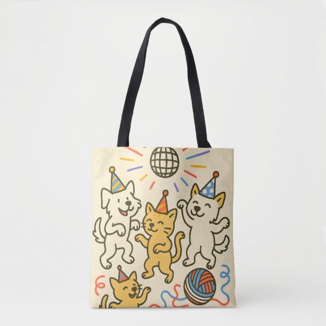 Bolsa Tote Saca de Compras Animais de Festa  (Frente)