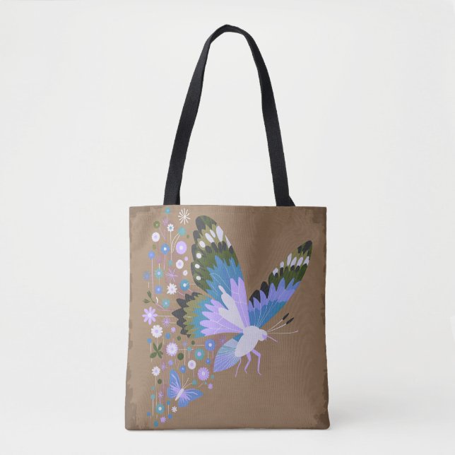 Bolsa Tote Saca de Compras Botânica Borboleta Silenciada (Frente)