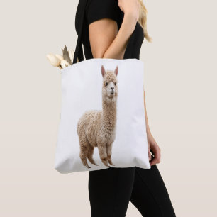 Bolsa Tote Saca de Compras com Foto de Alpaca Fofa e Realista