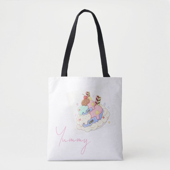 Bolsa Tote Saca de compras com ilustrações de sobremesas fofa (Frente)