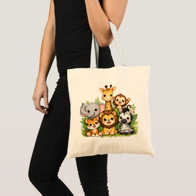 Bolsa Tote Saca de Compras de Animais da Selva Fofa (Frente (produto))