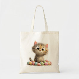 Bolsa Tote Saca de Compras de Gato de Páscoa com Ovos Pastel