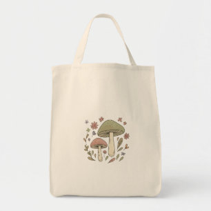Bolsa Tote Saca de Compras Floral de Cogumelos Cottagecore   