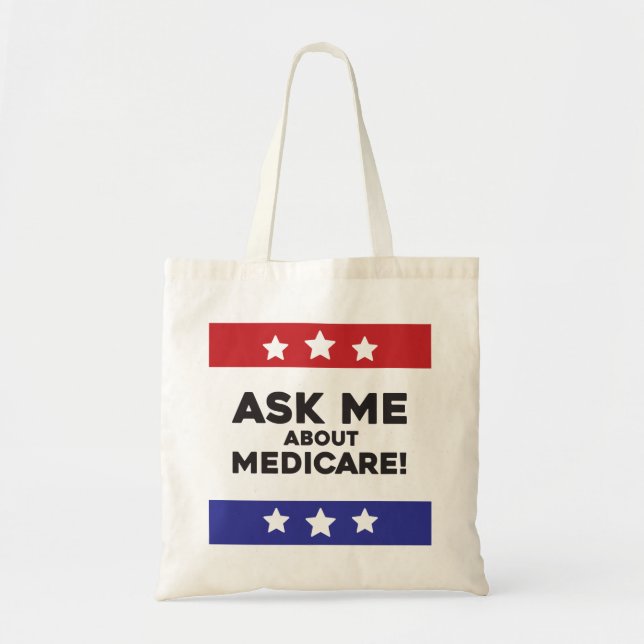 Bolsa Tote Saca de Compras Pergunte-me sobre o Medicare (Frente)