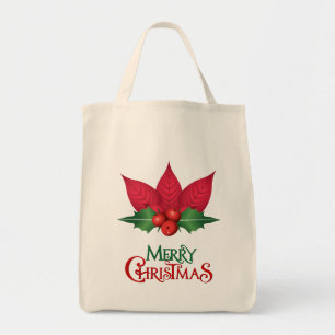 Bolsa Tote Saca de compras Poinsettia Feliz Natal
