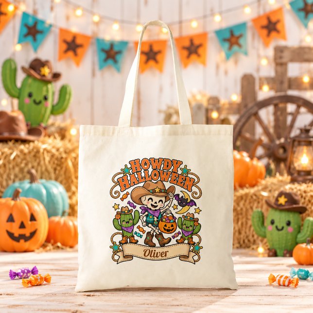Bolsa Tote Saca de Doces de Halloween Cowboy (Criador carregado)