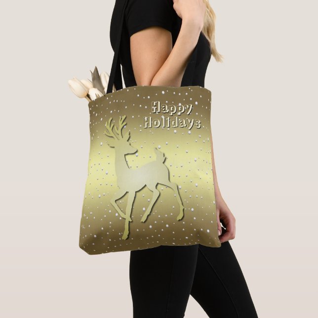 Bolsa Tote Saca de Férias Nevadas Rena Dourada (Close Up)