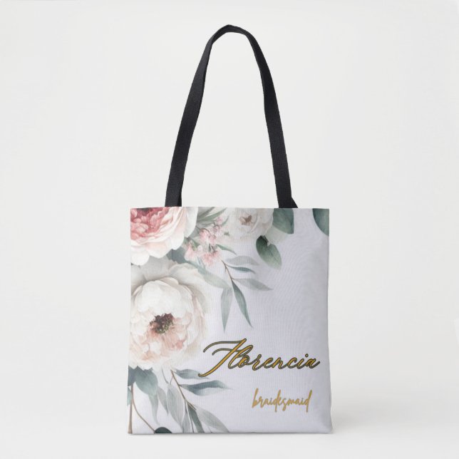 Bolsa Tote Saca de Floral de Aquarela Eucalipto & Peônia (Frente)