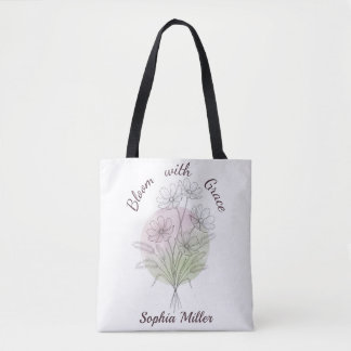 Bolsa Tote Saca de Flores Botânicas Personalizadas Cosmos Nom