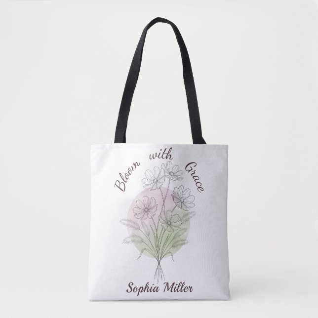 Bolsa Tote Saca de Flores Botânicas Personalizadas Cosmos Nom (Frente)