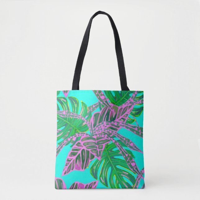 Bolsa Tote Saca de gelo tropical de folha de palmeira e coleu (Frente)