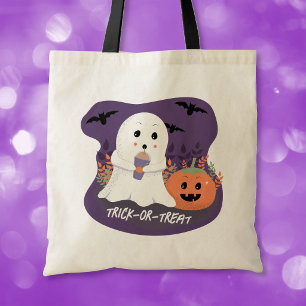 Bolsa Tote Saca de Halloween Adorável Fantasma Saque ou Trate