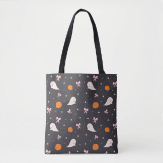 Bolsa Tote Saca de Halloween com Fantasmas Fofos | Preto