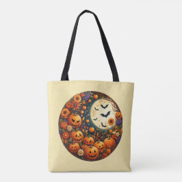 Bolsa Tote Saca de Halloween de Abóboras, Lua e Morcegos