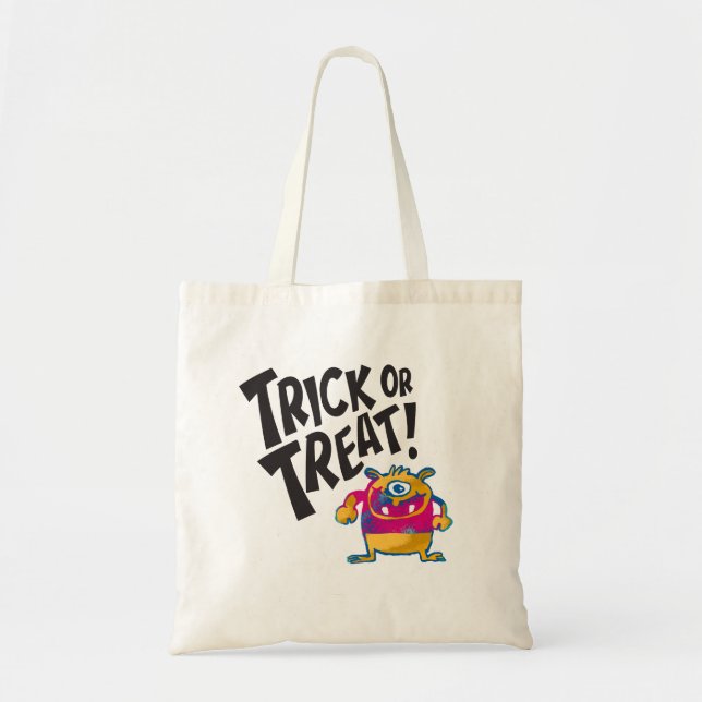 Bolsa Tote Saca de Halloween do Monstro Bonito de Um Olho (Frente)