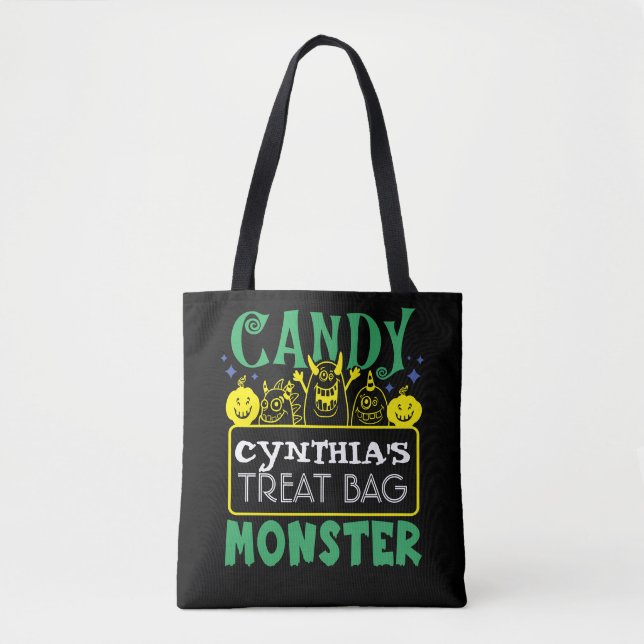 Bolsa Tote Saca de Halloween do Monstro de Doces Personalizad (Frente)