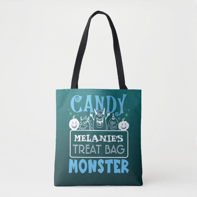 Bolsa Tote Saca de Halloween do Monstro de Doces Personalizad (Frente)