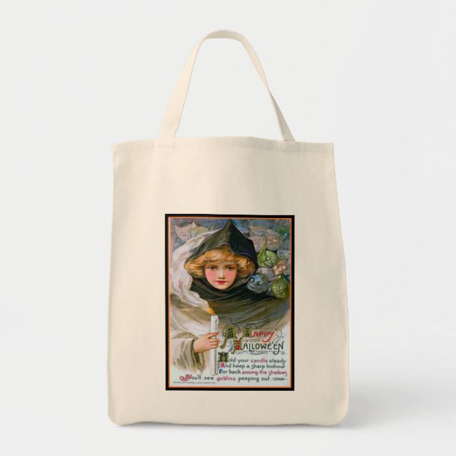 Bolsa Tote Saca de Halloween Menina e Goblins (Frente)