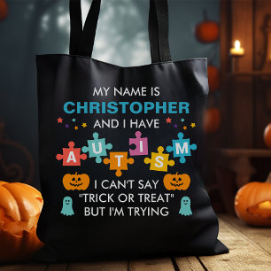 Bolsa Tote Saca de Halloween para Doces com Nome Personalizad