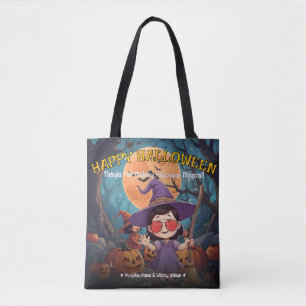 Bolsa Tote Saca de Halloween para Doces da Patches de Abóbora