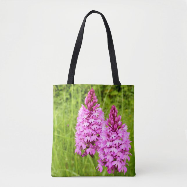 Bolsa Tote Saca de Impressão Total de Orquídea Piramidal (Frente)