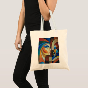 Bolsa Tote Saca de Lona de Mulher Cubista Abstrata
