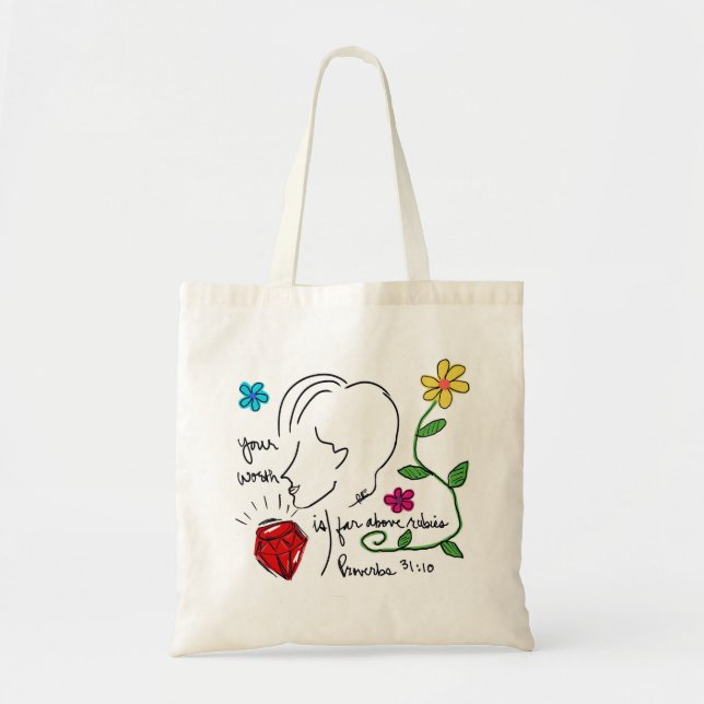 Bolsa Tote Saca de Lona Muito Acima de Rubis (Frente)