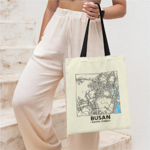 Bolsa Tote Saca de mão com mapa da cidade de Busan, Coreia do
