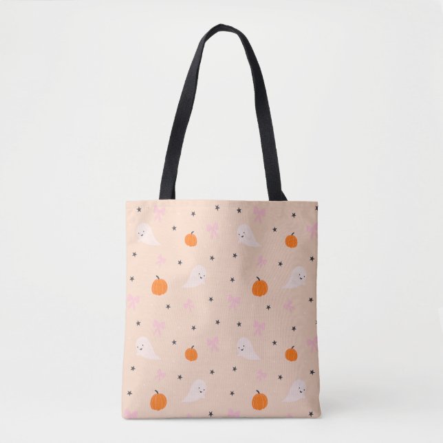 Bolsa Tote Saca de mão com padrão de fantasma de Halloween de (Frente)