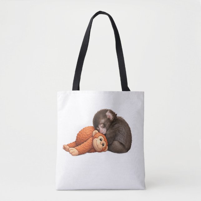 Bolsa Tote Saca de mão de Amigos Macacos Fofos – Bebê Macaco  (Frente)