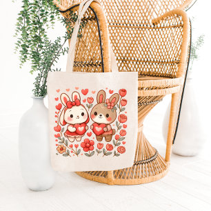Bolsa Tote Saca de Mão de Casal de Coelhinhos Fofos