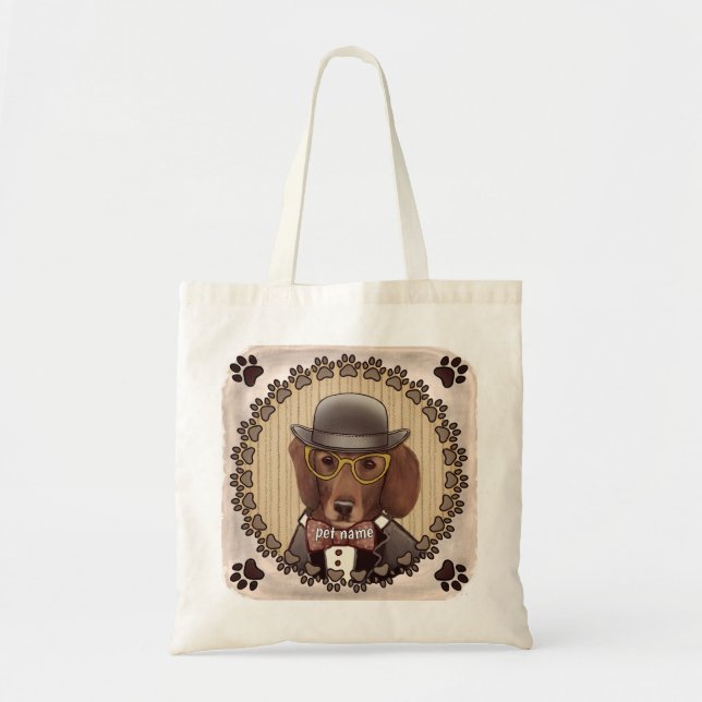Bolsa Tote Saca de mão de Dachshund usando óculos (Frente)