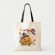 Saca de mão de Halloween com Fantasma e Abóbora em