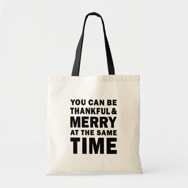 Bolsa Tote Saca de mão de Natal Agradecida e Alegre (Frente)