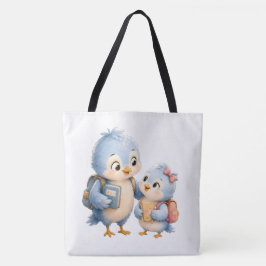 Bolsa Tote Saca de mão preta com irmãos de pássaros fofos