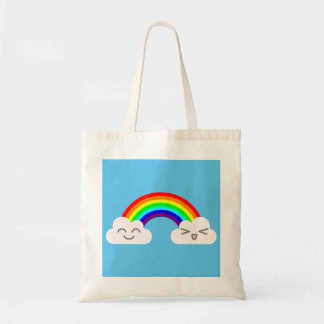 Bolsa Tote Saca de Mãos Cute Clouds e Arco-íris (Frente)