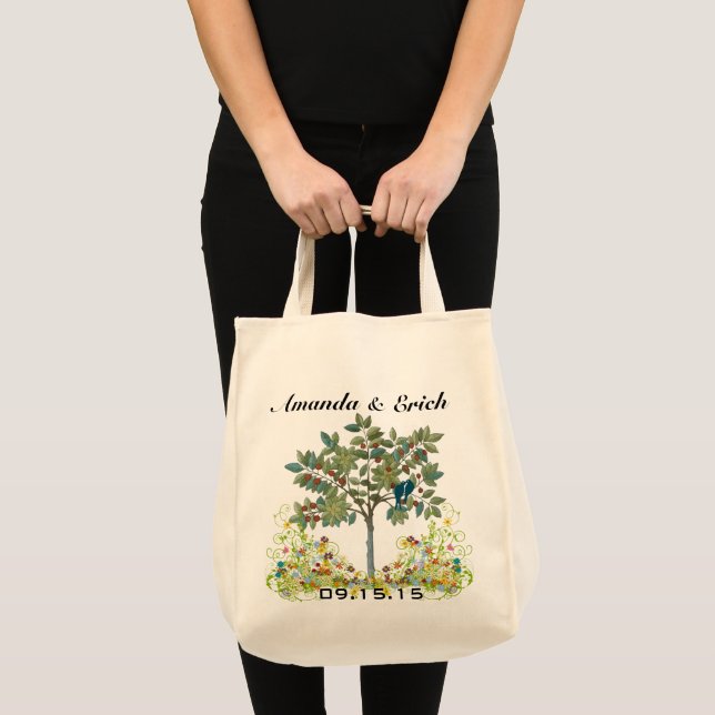 Bolsa Tote Saca de Melodia de Árvore de Casamento de Pássaros (Frente (produto))