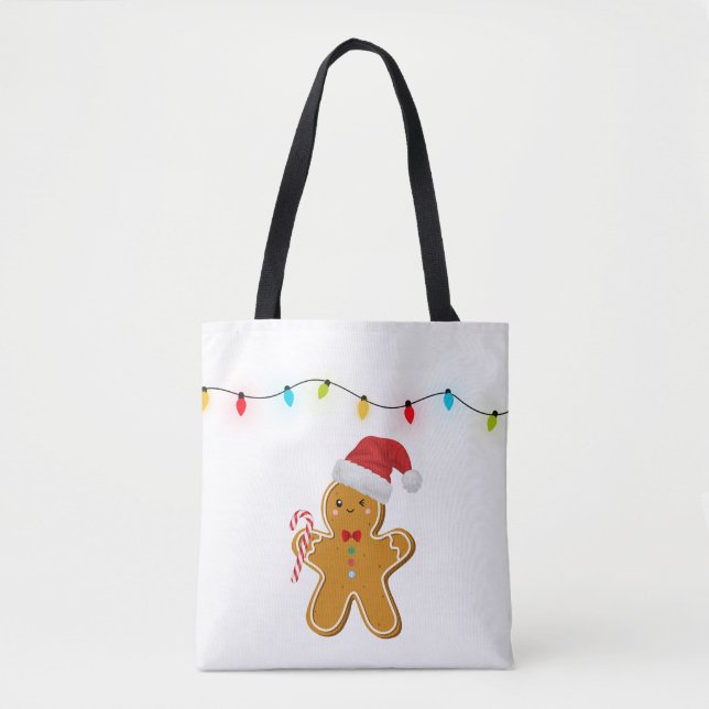 Bolsa Tote Saca de Natal Adorável Homem de Biscoito (Frente)