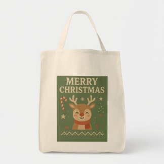 Bolsa Tote Saca de Natal Alegre Rena Fofa