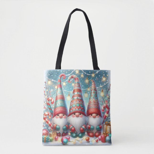 Bolsa Tote Saca de Natal Caprichoso com Gnomo (Frente)
