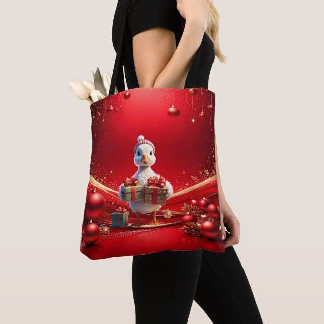 Bolsa Tote Saca de Natal de Pato Fofo das Férias (Close Up)