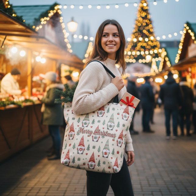 Bolsa Tote Saca de Natal Escandinavo Fofo com Gnome (Criador carregado)