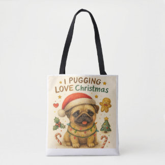 Bolsa Tote Saca de Natal Eu Adoro Pug