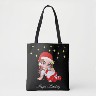Bolsa Tote Saca de Natal Fada Anjo & Estrelas Fofo