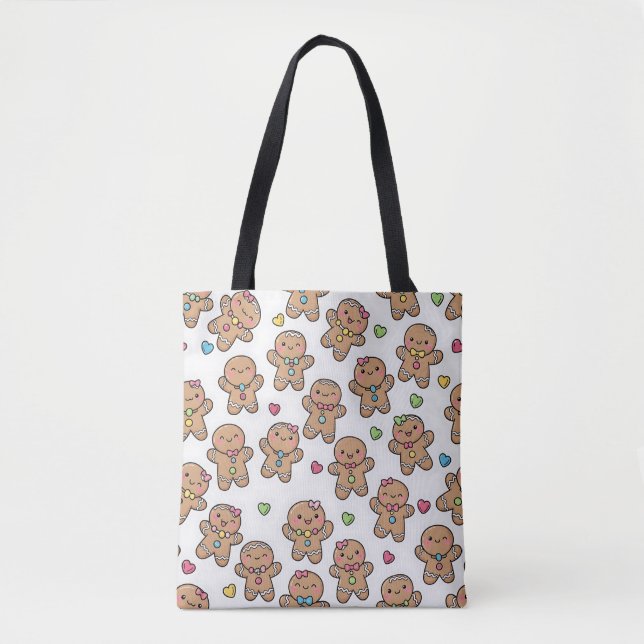 Bolsa Tote Saca de Natal Homens de Pão de Gengibre Kawaii (Frente)