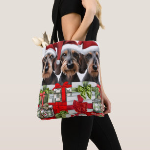 Bolsa Tote Saca de Natal Wirehair Dachshund