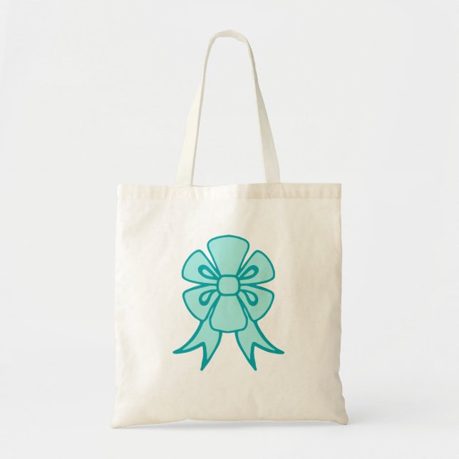 Bolsa Tote Saca de presente de férias retrô Aqua com laço (Frente)