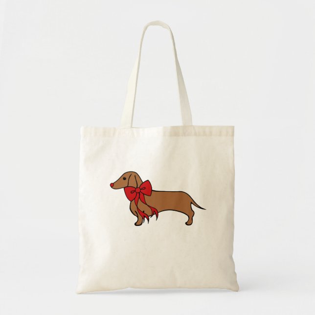 Bolsa Tote Saca de Presente de Natal para Cachorro Salsicha (Frente)
