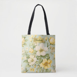 Bolsa Tote Saca de ráfia com impressão floral de nome persona