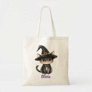 Bolsa Tote Saca de Trick-or-Treat de Gato Preto Personalizada